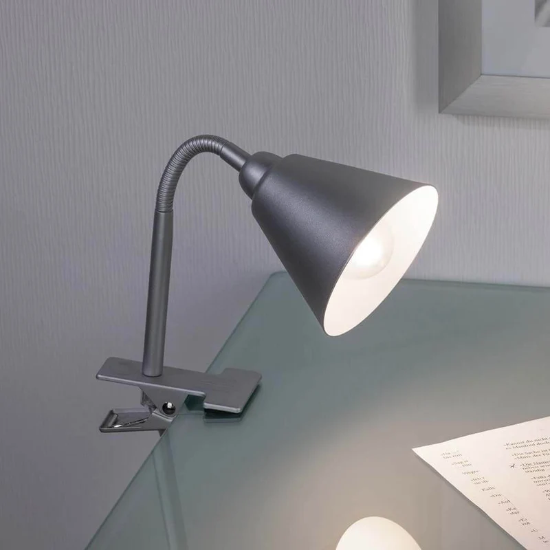 Flexible Klemmlampe Vitis Schnurschalter Grau