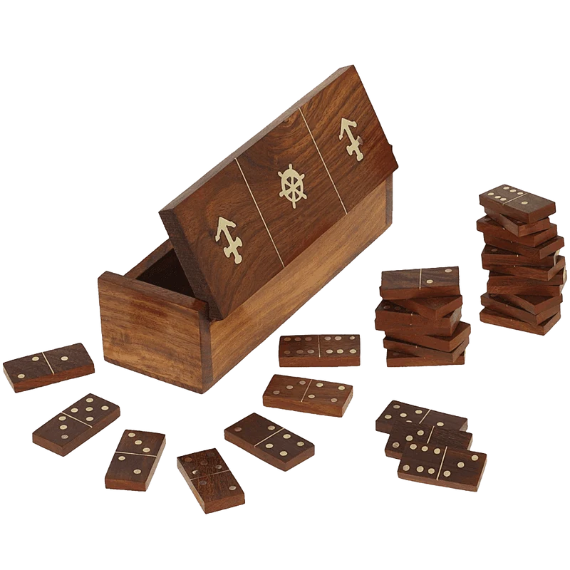 Handmade Wooden Domino Game with Nautical Storage Box - Complete Game Set