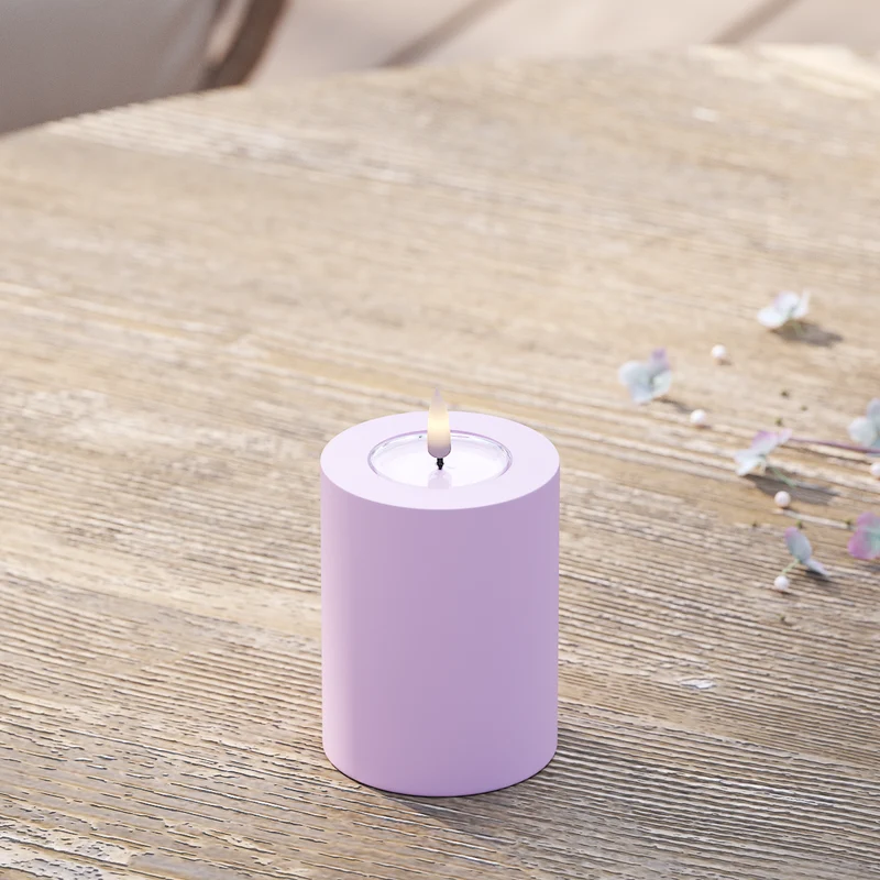 Udendørs LED Bloklys Ø 7,5 x 10 cm Lavendel