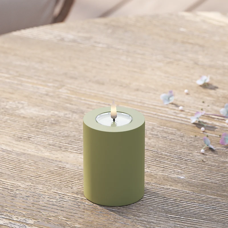 Udendørs LED Bloklys Ø 7,5 x 10 cm Olivengrøn
