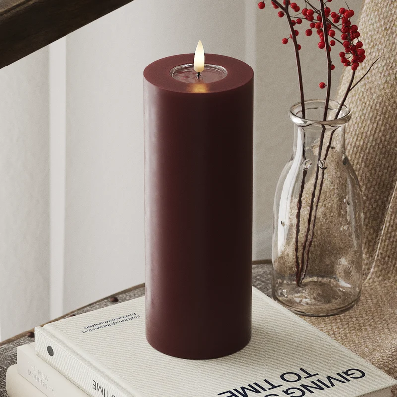 LED Bloklys Ø 7,5 x 20 cm Bourgogne