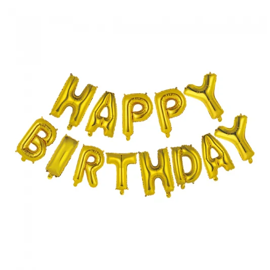 Folieballong, girlang happy birthday guld