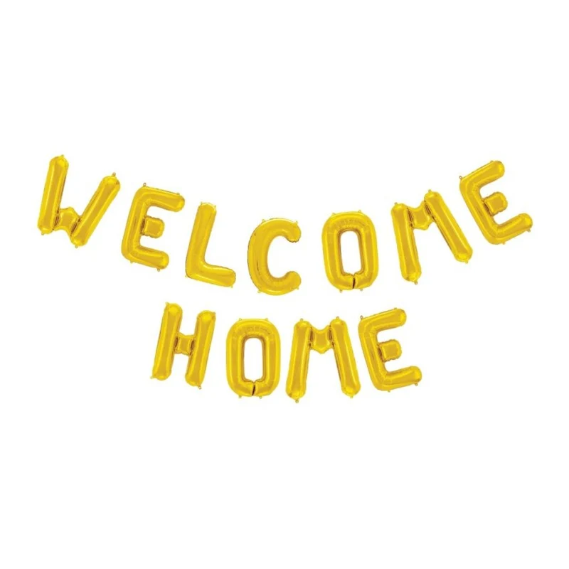 Folieballong, girlang welcome home guld