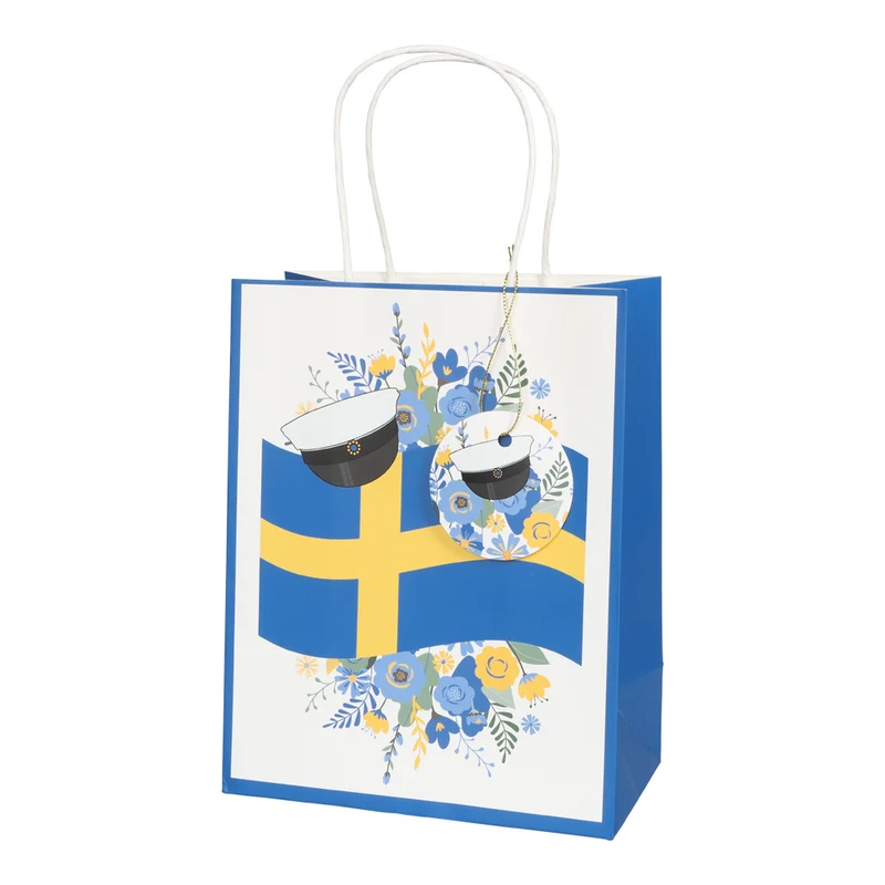 Presentpåse, svenska flaggan 18x32 cm
