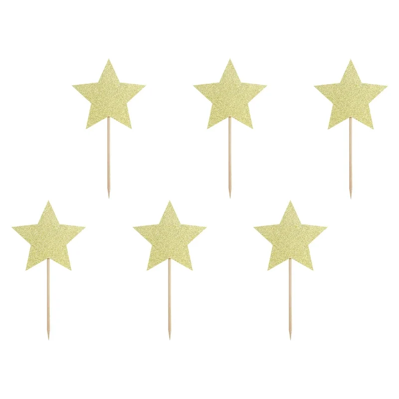 Cupcake toppers, stjärnor guld 6 st