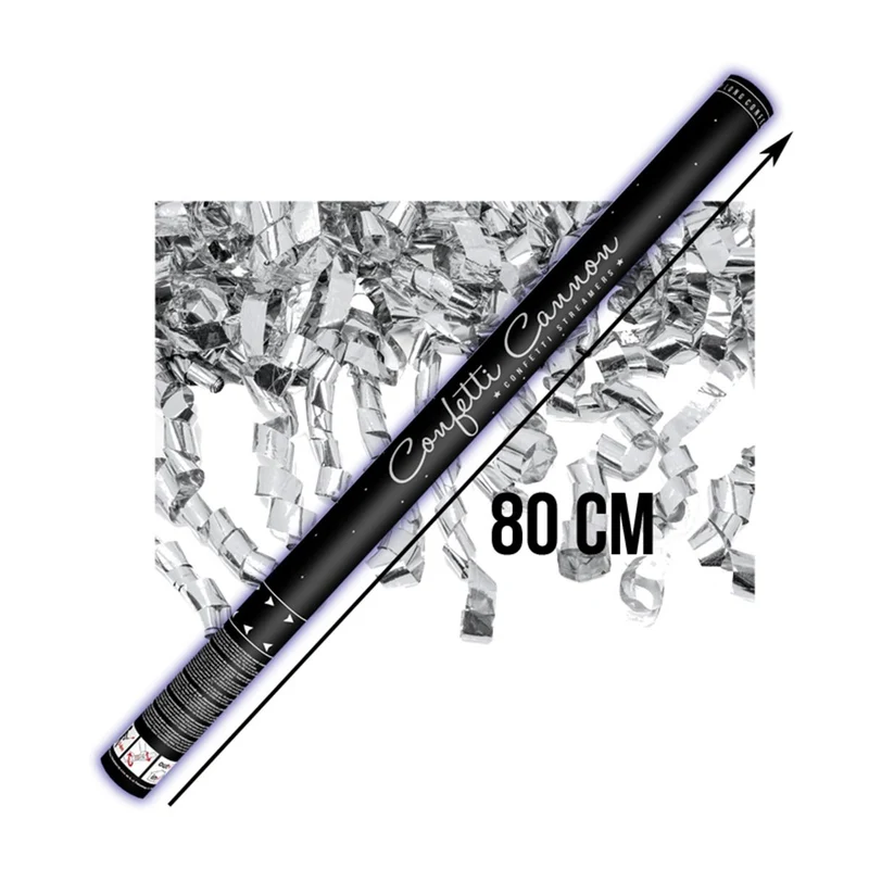 Konfettibomb, silver streamers 80 cm