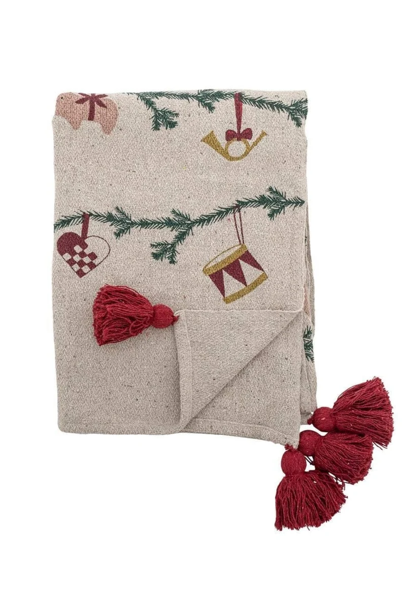 Bloomingville - Yule Plaid, Natur, Genanvendt Bomuld - L160xW130 cm