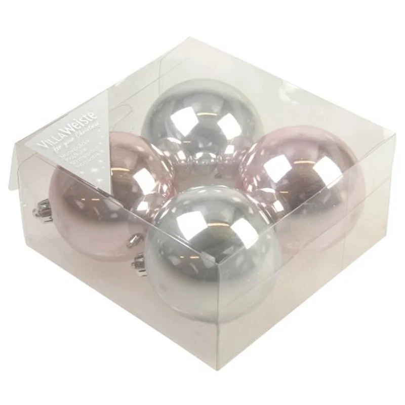 Julgranskulor, rosa & silver 4 st 8 cm