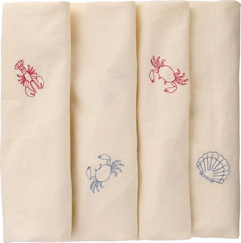 Ib Laursen - Dug Atlantis kvadratisk m/hummere, krabber og muslinger butter cream - Bomuld, Polyester - 63015-82