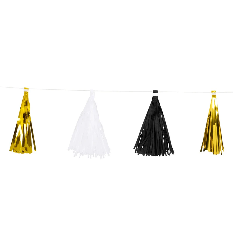 Girlang tassels, svart/vit/guld 3 m