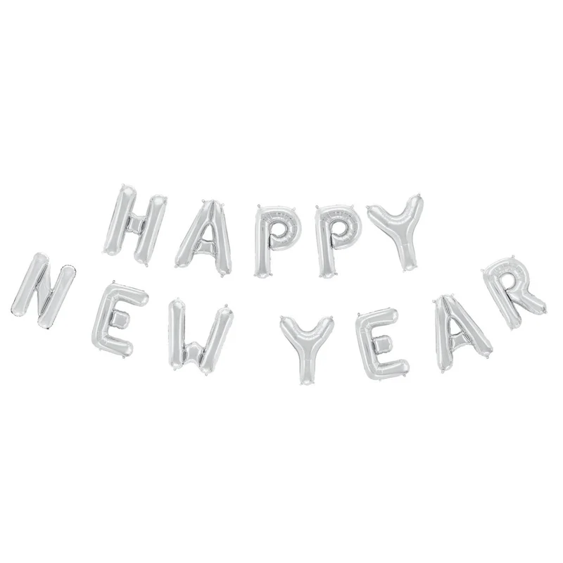 Folieballong, girlang happy new year silver