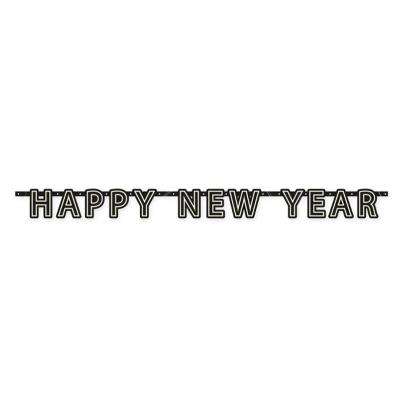 Girlang, happy new year svart 180x13 cm