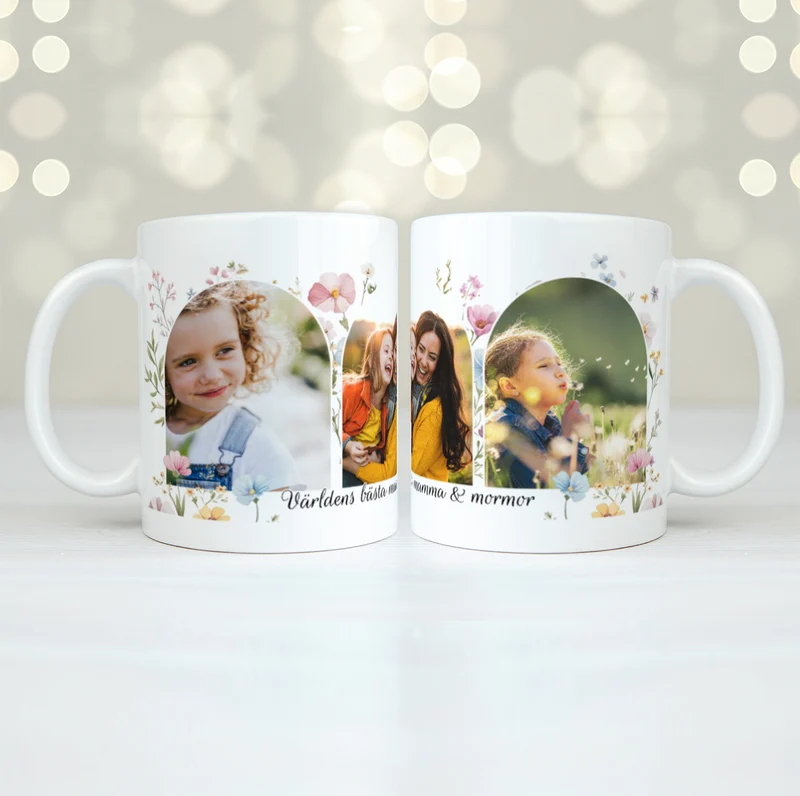 Tre foton & blommor | Personlig mugg