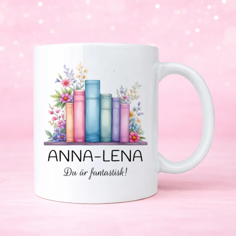 Rosiga böcker | Personlig mugg