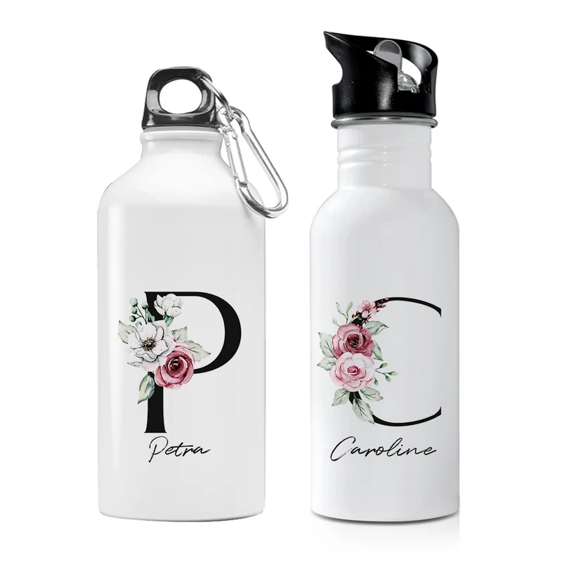 Blommig bokstav | Rosa | Vattenflaska