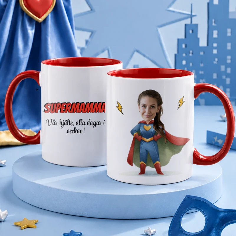 Supermamma | Ansikte | Personlig mugg