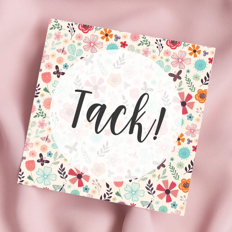 Tack (blommig) | Dubbelvikt kort