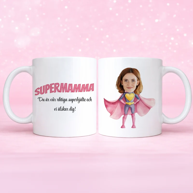 Supermamma | Ansikte | Personlig mugg