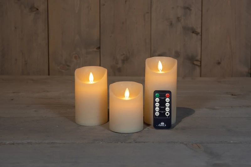 3 st LED flammaless vaxljus - Rustic Ivory - med fjärrkontroll