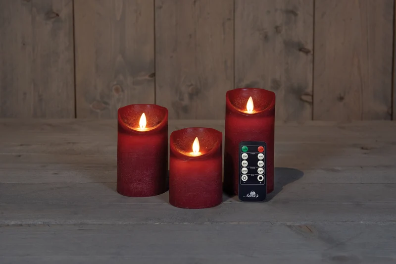 3 st LED flammaless vaxljus - Burgundy - med fjärrkontroll