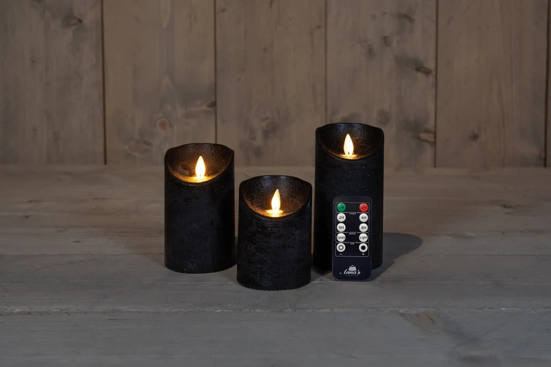3 st LED flammaless vaxljus - Svart - med fjärrkontroll