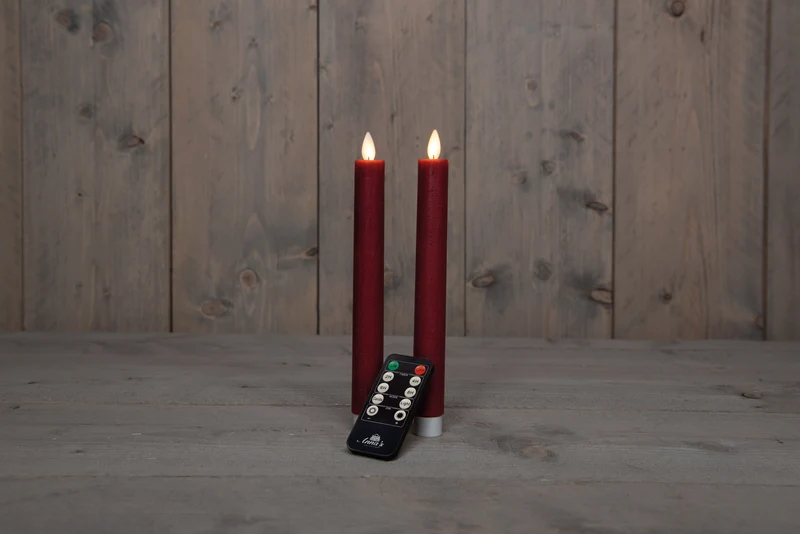 2 st flammamindre LED BURGUNDY rustika koniska vaxljus