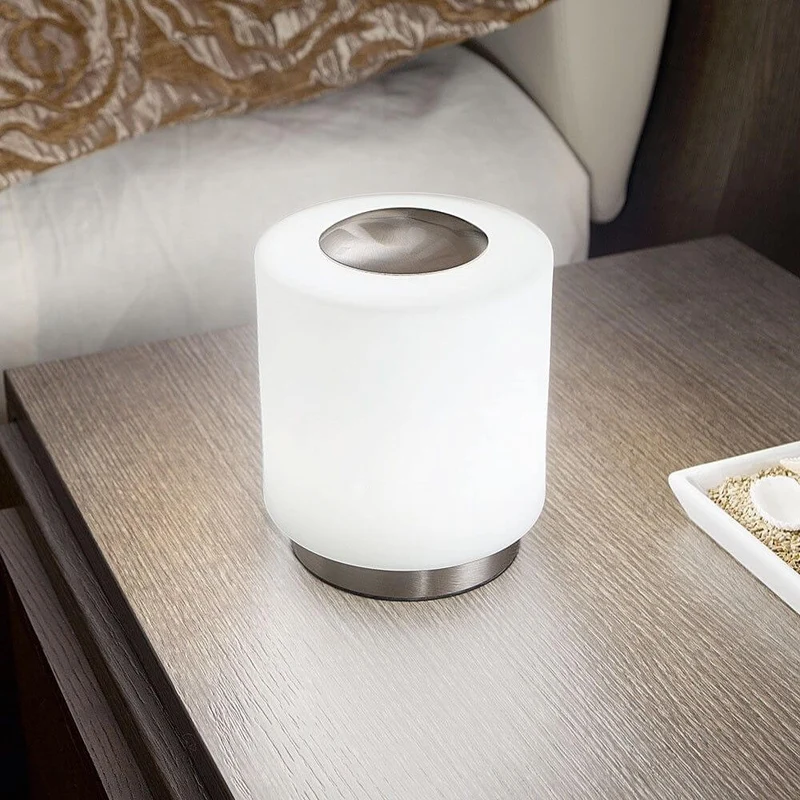Simi LED Tischleuchte mit Glasschirm Nickel-Satiniert, Weiß