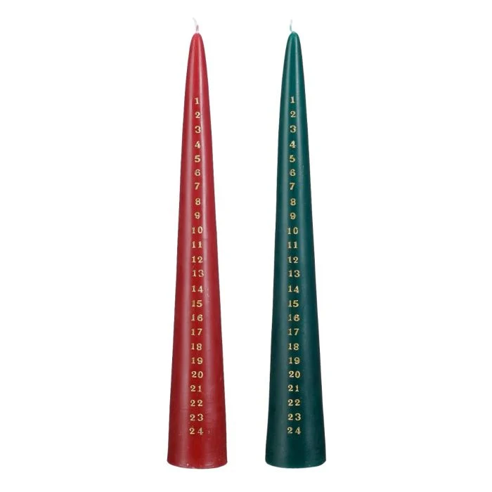 Kalenderljus rött/grönt 38 cm högt