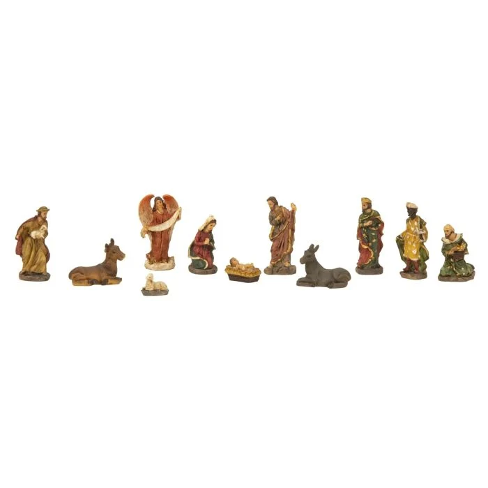Julkrubba med små figurer 1,5–5 cm höga