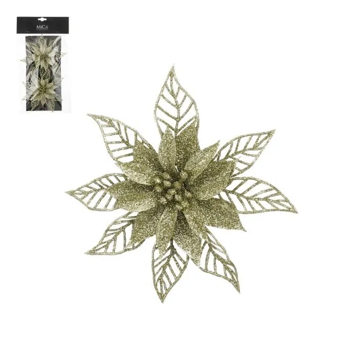 Julstjärna med klämma ljusgrön glitter 2-pack