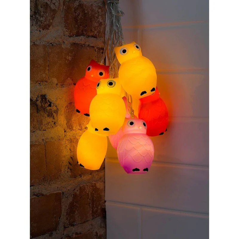 LED Dekolichterkette bunte Eulen 16 Warmweiße Dioden