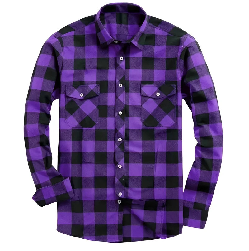 Icone™ CheckeredLongsleeves: Klassisk Avslappnad Knapp Nedrutad Långärmad