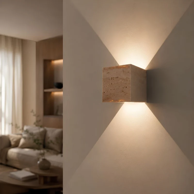 s.luce Travea LED Wandleuchte aus Travertin-Stein