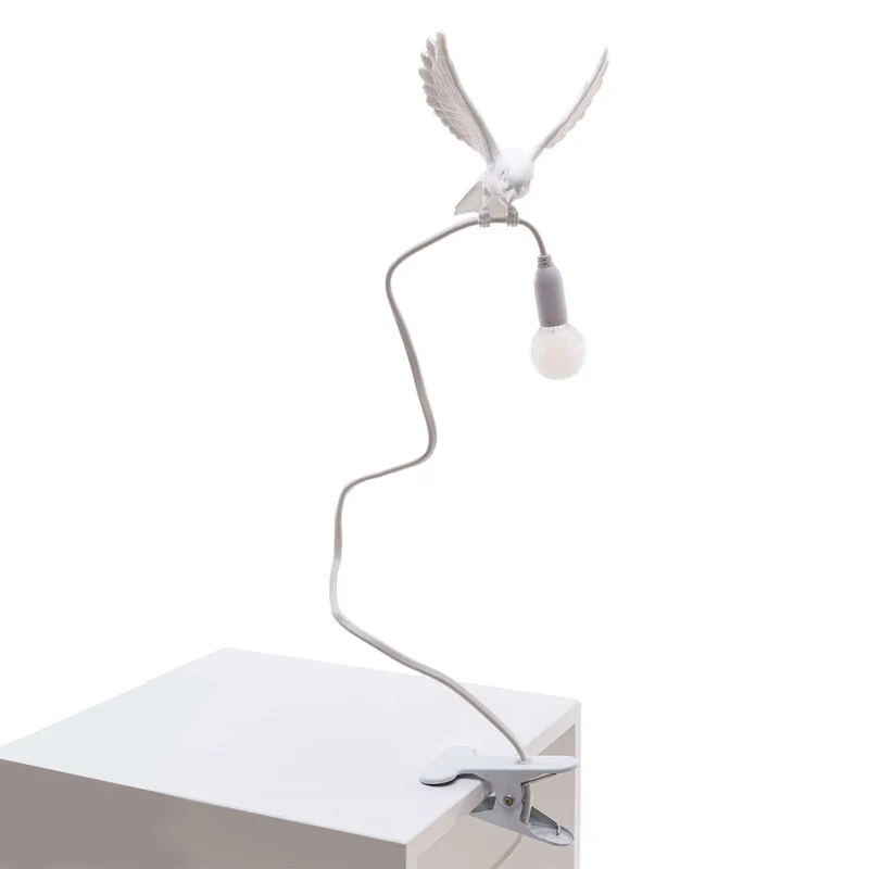 Seletti Sparrow Landing LED-Klemmleuchte USB Weiß