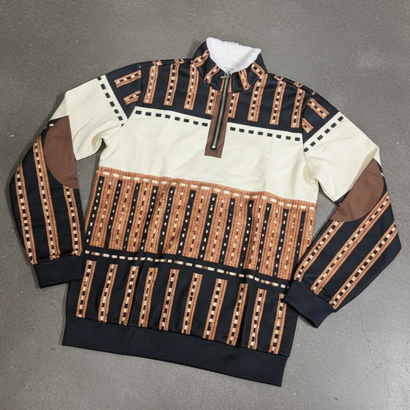 Icone™ RetroSweatshirt: Herrars Snygga Halv-Dragkedja Stå-Krage Retro Sweatshirt