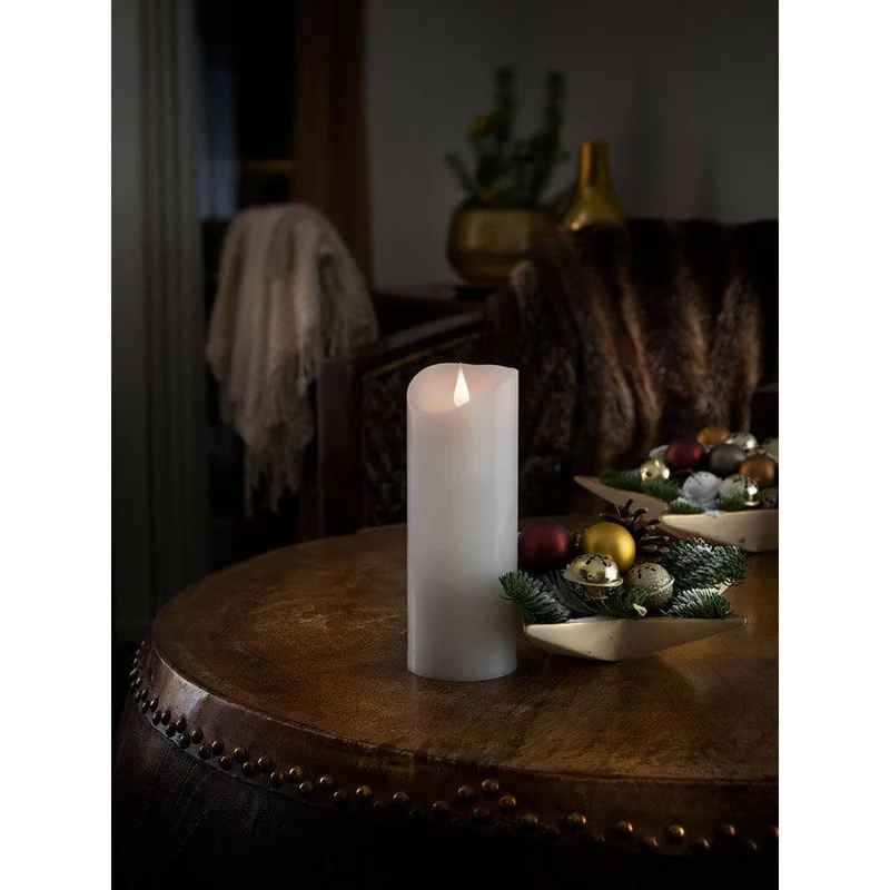 LED Echtwachskerze weiß mit 3D Flamme 20,5cm Timer Warmweiß batteriebetrieben