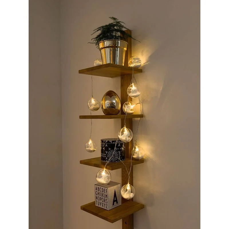 LED Dekolichterkette Acrylkugel Weihnachtsbaum Schnee 10 Warmweiße Dioden batteriebetrieb
