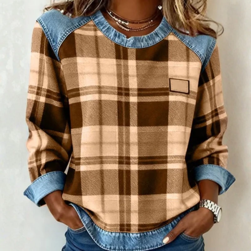 Icone™ PlaidBlouse: Tidlöst Stilig Avslappnad Vintage Pläd Blus