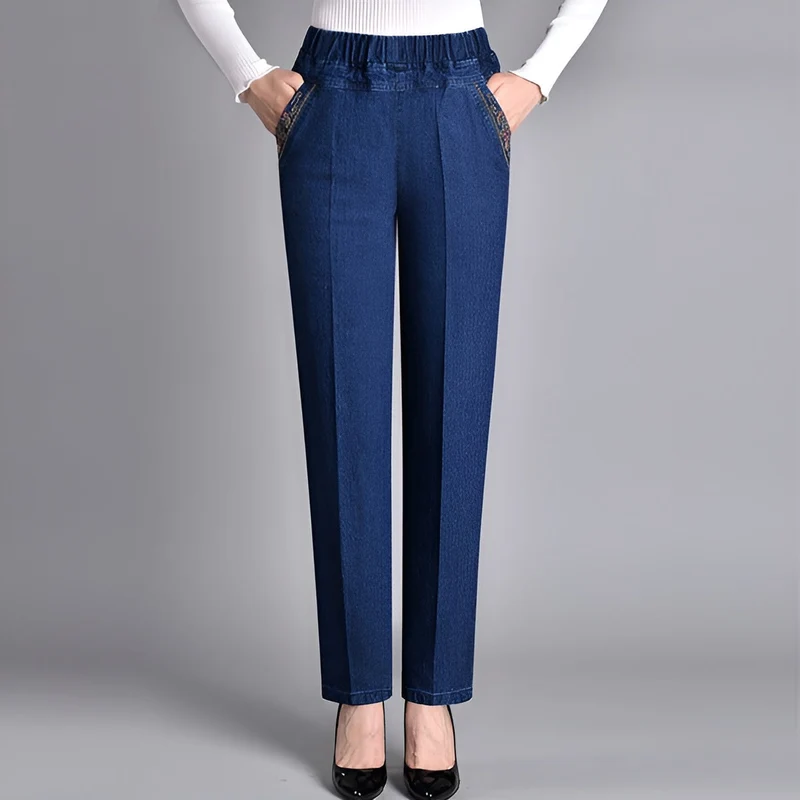 Icone™ CasualJeans: Elastiska Hög Midja Stretch Raka Ben Casual Jeans