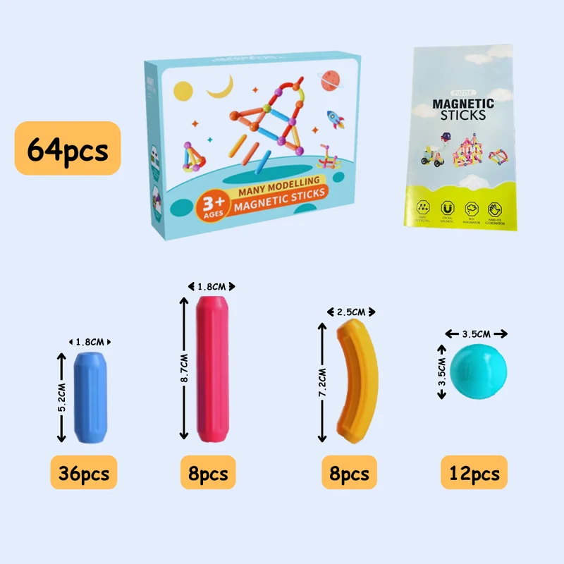Kletshuts™ MagnetSticks: Hållbara Pedagogiska Bygg Magnetiska Pinnar
