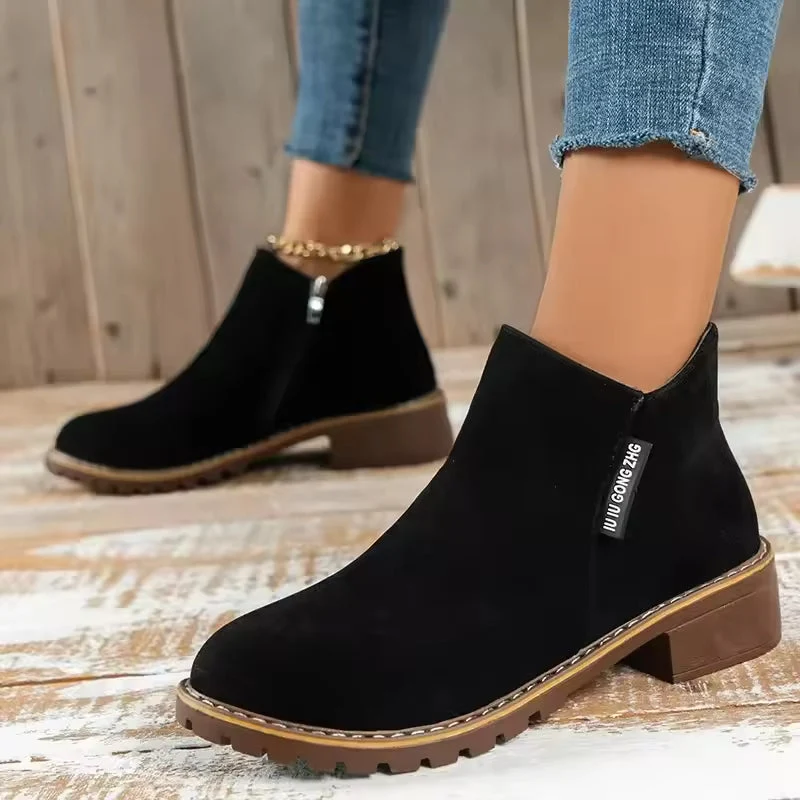 Happy™ AnkleBoots - Hela-Dagen Komfort Stiliga Låga Klackar Ankel Stövlar