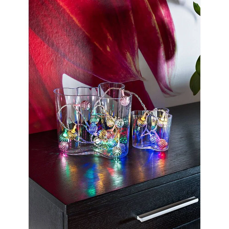 LED Dekolichterkette silberfarbene Metallbälle 21 bunte Dioden