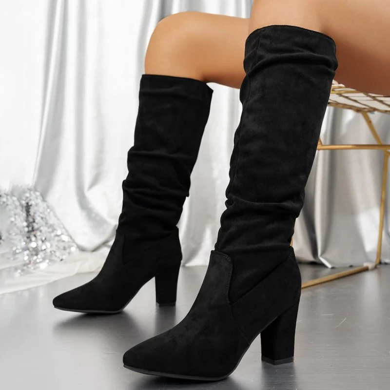 Happy™ StylishBoots - Damklassiska Enfärgad Blockklack Stilige Støvler