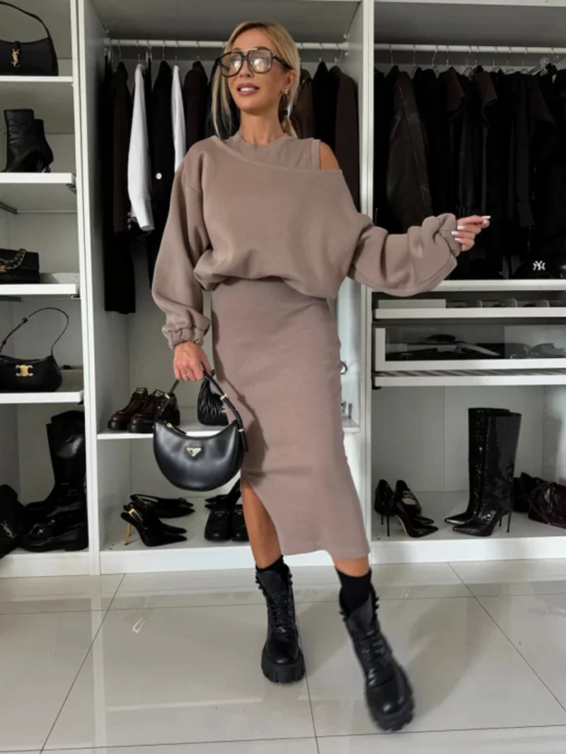 Icone™ ChicSet - Damers Tvådelade Långa Klänning Och Pullover Chic Set