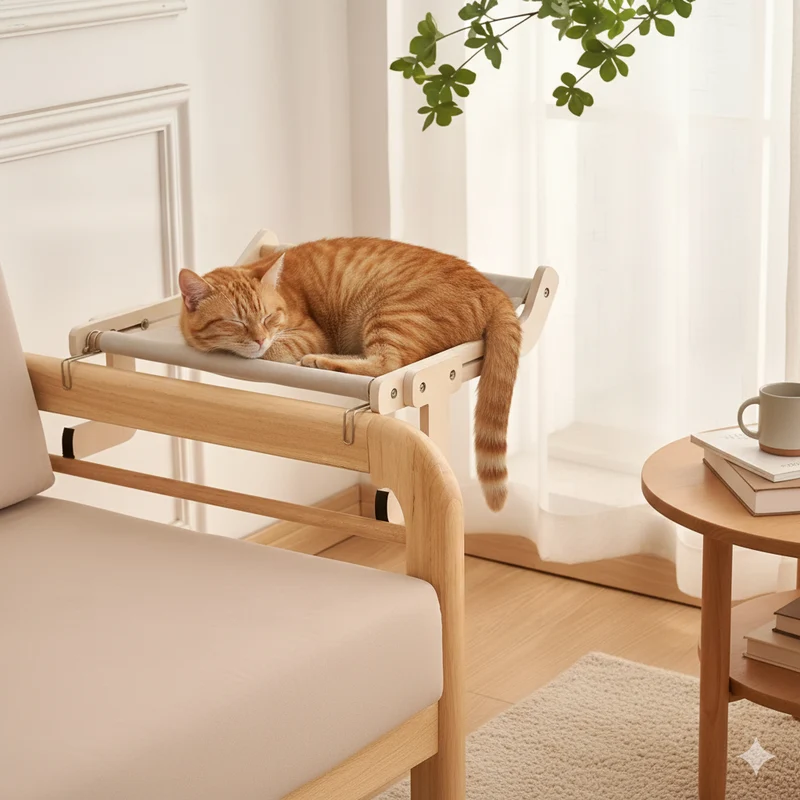 Catfri® HangingBed - Premium Justerbar Trä Katt Hängmatta Hängande Säng