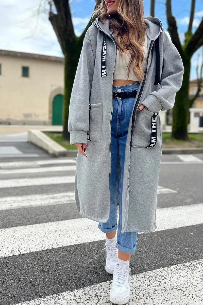Icone™ OversizedCoat - Stilren Tillfällig Lång Blixtlås-Upp Överdimensionerad Kappa Med Huva