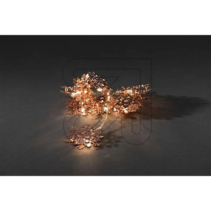 LED Dekolichterkette kupferfarbene Metallschneeflocken