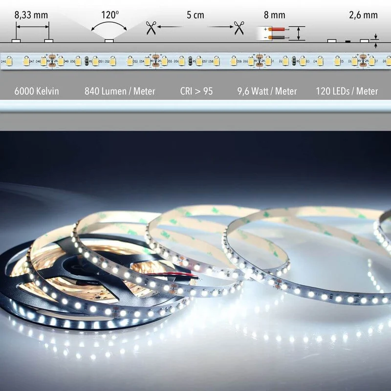 5m LED-Strip 9,6 W/m Kaltweiß IP63
