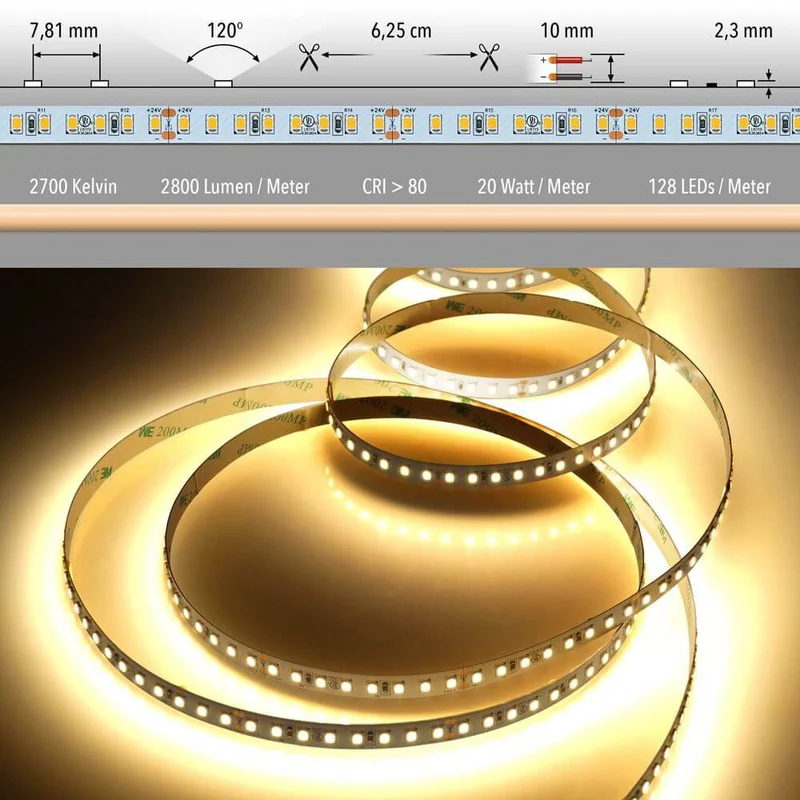 5m LED-Strip 20 W/m CRI 80 extra Warmweiß IP20