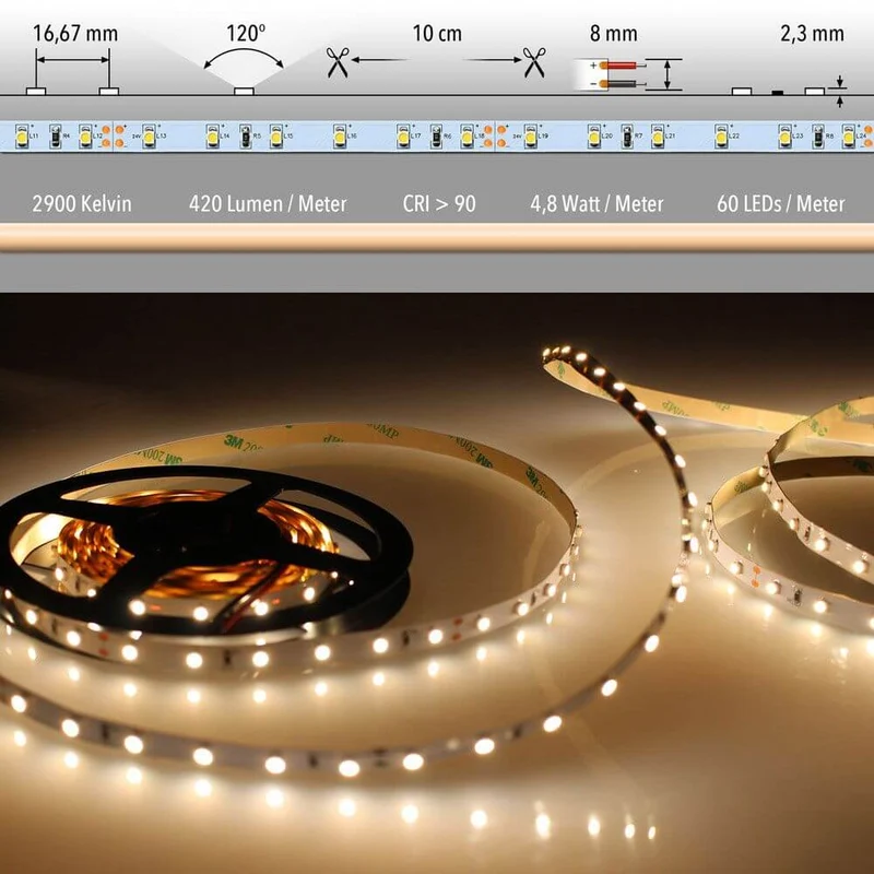 5m LED-Strip 4,8 W/m Warmweiß IP20